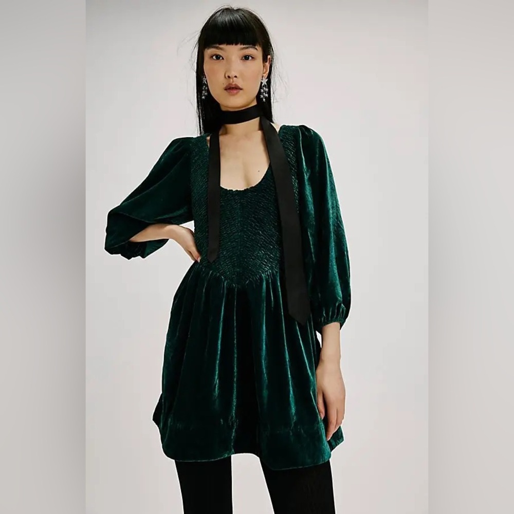 NWOT Free People Farrier Velvet Mini Dress in Pine Green - Picture 5 of 12